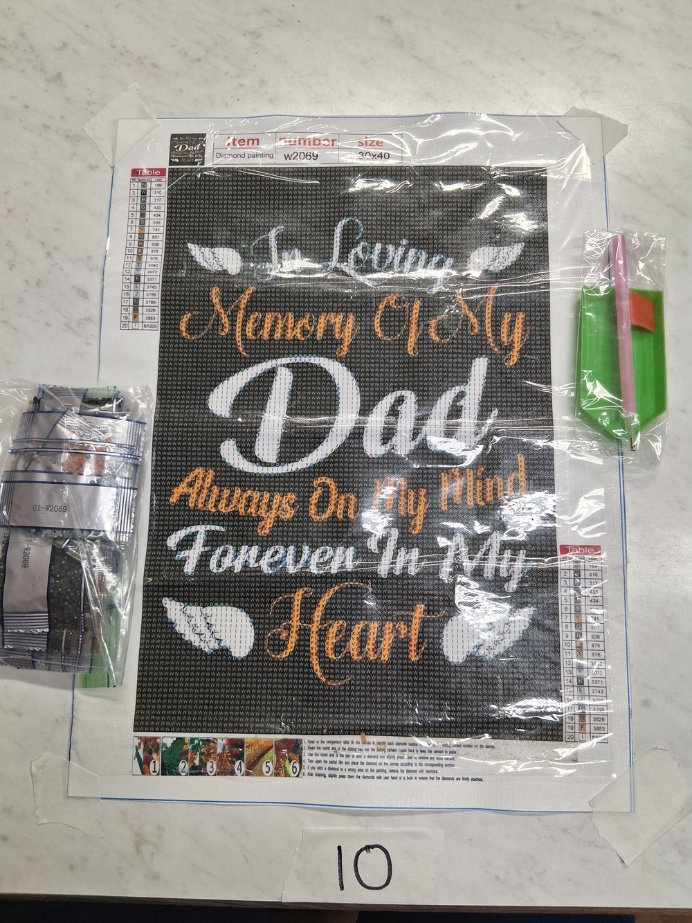 Memory Of My Dad Diamond Art Canvas - Black, White & Orange